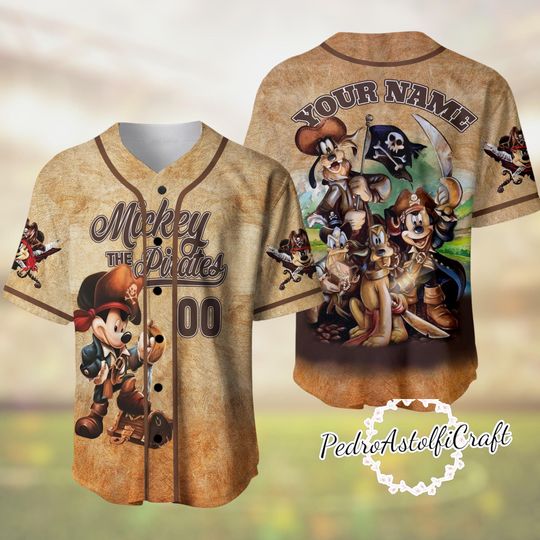 Discover Custom Disney Mickey Pirates Baseball Jersey, Mickey Mouse Pirate Shirt, Personalized Name Number Jersey, Disneyland Family Trip Outfit