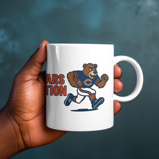 Discover Chicago Bear Football Coffee Mug | Cute Animal Sports Cup | Football Bear Graphic Mug | Bear Playing Football Mug | Sports Fan Unique Gift