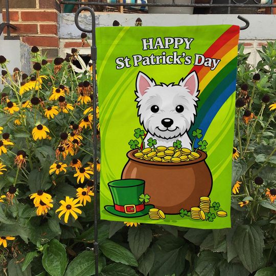 Discover Terrier Dog In Pot Of Gold Garden Flag, Lucky Irish Pet Yard Decor, St Patricks Day Dog Gift, Shamrock Puppy Outdoor Holiday Flag, FGC349