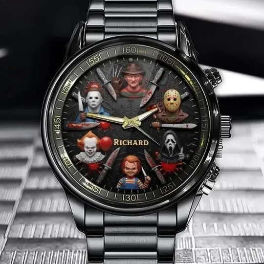 Discover Legendary Horror Characters Custom Name Black Stainless Steel Watch