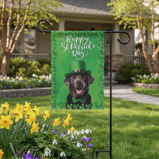 Discover Charcoal Lab Leprechaun Happy St. Patrick's Day Home and Garden Flag - St. Patrick's Day Outdoor Banner, Charcoal Lab St. Paddy's Day Flag