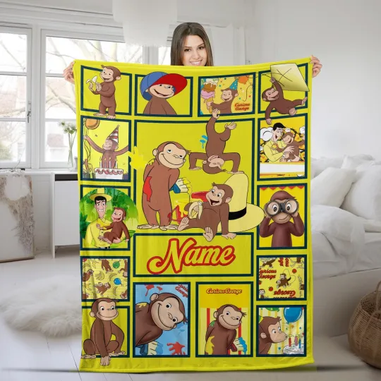 Discover Personalized Curious George Plush Fleece Blanket Curious George Blanket