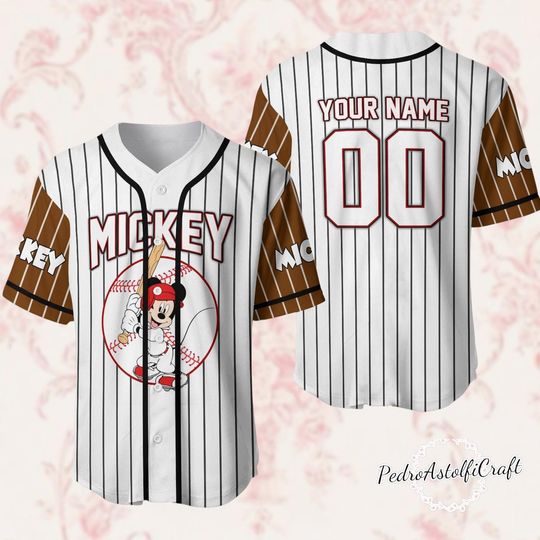 Discover Mickey Mouse Baseball Jersey, Disney Mickey Custom Name Number Jersey Shirt, Mickey Baseball Pinstripe Jersey, Disney Family Outfit