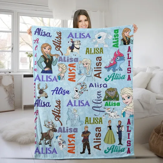Discover Personalized Disney Frozen Plush Fleece Blanket, Custom Name Disney Blanket