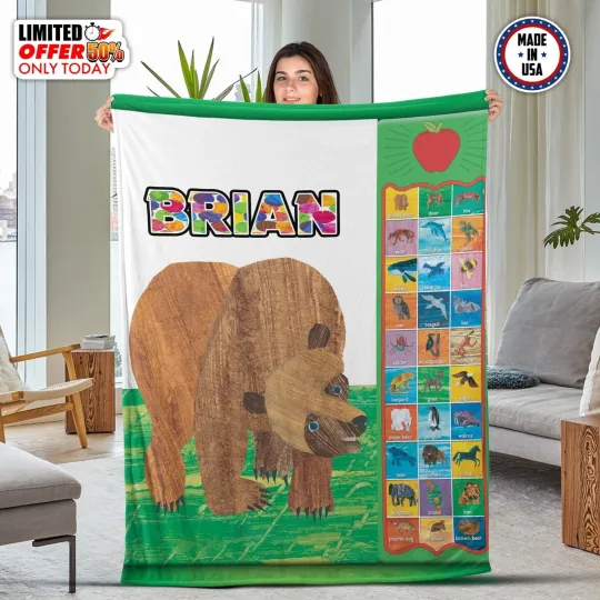 Discover Personalized Brown Bear Plush Fleece Blanket, Brown Bear What do you see Decor
