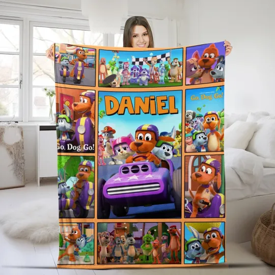 Discover Go Dog Go Blanket, Go Dog Go Cartoon Plush Fleece Blanket, Custom Name Blanket
