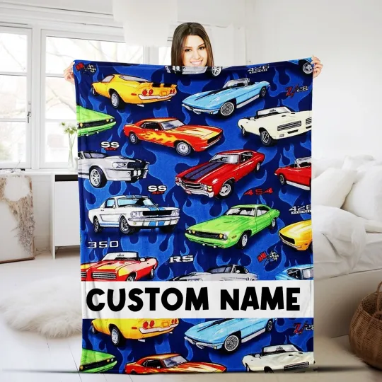 Discover Personalized Cars Plush Fleece Blanket, Muscle Car Baby Blanket, Sports Car