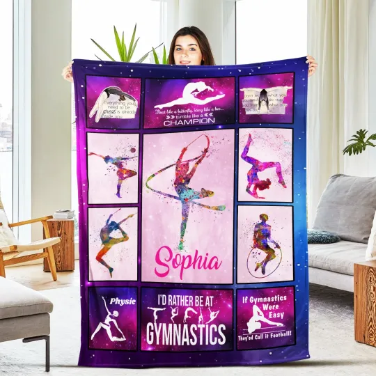 Discover Gymnastics Blanket, Gymnastics Gifts, Personalized Plush Fleece Blankets