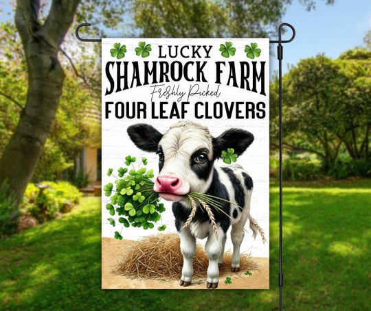 Discover St Patrick's Day Farm Garden Flag Sublimation, St Patrick 12x18 Garden Flag PNG, Digital Download, St Patrick Cow Garden Flag Template