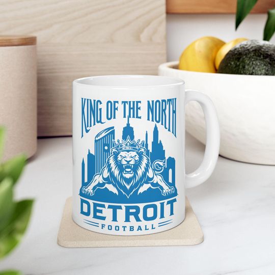 Football Fan Ceramic Mug, Detroit Lions Coffee Cup, Sports Team Personalized Drinkware, King of The North Design