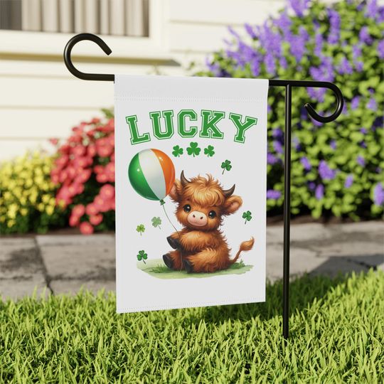 Discover Lucky Irish Highland Cow St. Patricks Day Garden Banner / Garden Flag