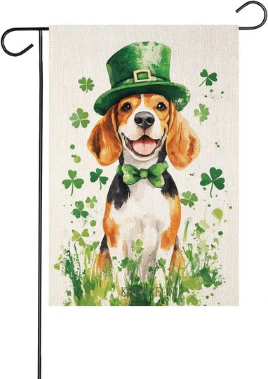 Discover St Patricks Day Shamrock Beagle Garden Flag 12x18 Inch Double Sided for Outside Small Welcome Green Clovers Linen Holiday Ya LOI