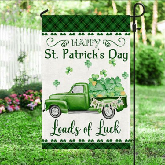 Discover Happy St. Patrick’s Day Flag Green Truck Loads Of Luck Garden Flag