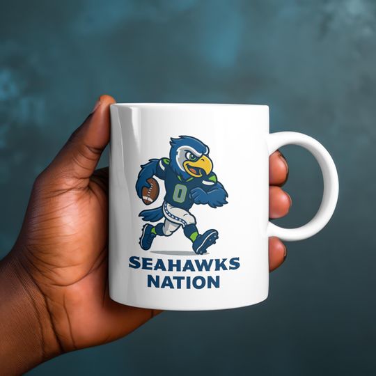 Vintage Style Seattle Seahawks Coffee Mug | Blitzz Mascot Playing Football | Seahawks Nation Cup Gift | Seattle Seahawks Mug Blitzz Mascot