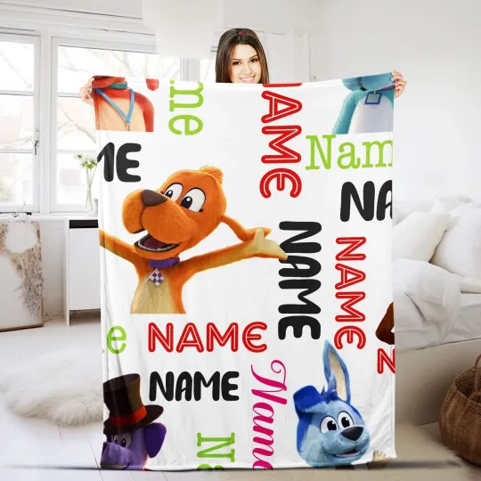Discover Personalized Go Dog Go Plush Fleece Blanket,Cartoon Blanket, Baby Name Blanket