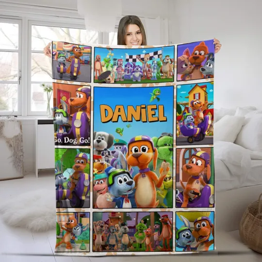 Discover Personalized Go Dog Go Plush Fleece Blanket, Go Dog Go Blanket, Custom Blanket