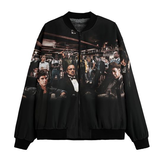Iconic Gangsters Fleece Bomber Jacket: Movie Legends Outerwear