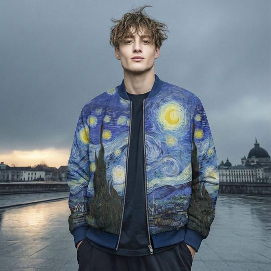 Discover Van Gogh Starry Night Bomber Jacket: Brushed Fleece Art Print