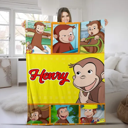 Personalized Curious George Blanket, Curious George Blanket, Custom Name Blanket