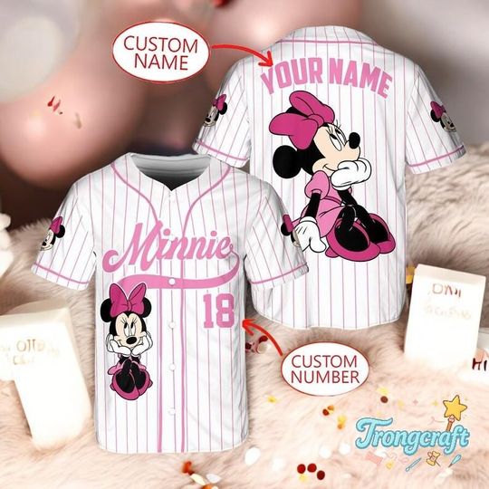 Discover Personalized Minnie Mouse Baseball Jersey, Custom Disney Minnie Jersey, Kid Youth Adult, Custom Name & Number Shirt