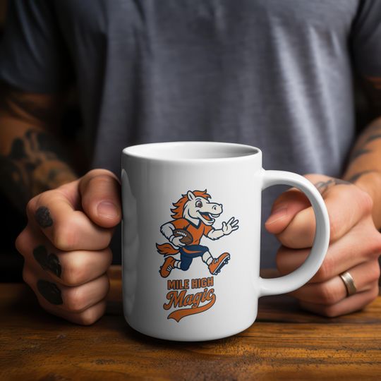 Mile High Magic Coffee Mug | Funny Sports Mascot Gift | Football Fan Unique Denver Broncos-Inspired Mug | Game Day Gift for Men and Women