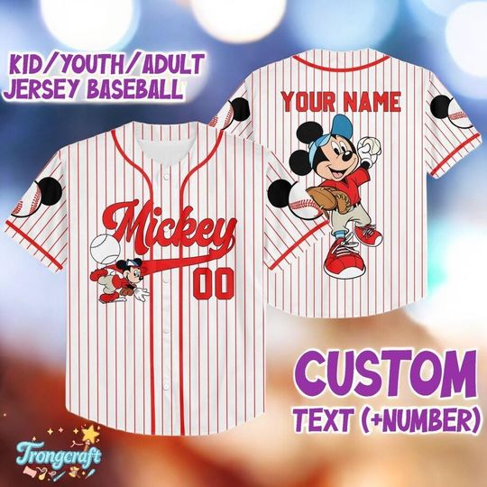 Discover Personalized Mickey Mouse Baseball Jersey, Custom Name & Number Disney Jersey, Kid Youth Adult Jersey, Disneyland Family Matching Outfit