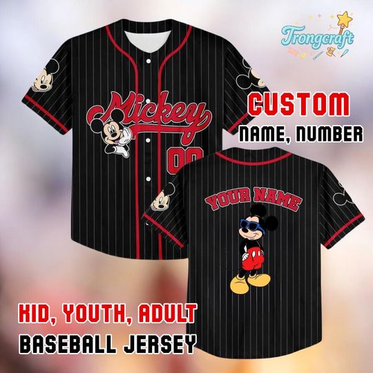 Discover Personalized Mickey Baseball Jersey, Custom Disney Baseball Shirt, Mickey Mouse Jersey for Adult Kids Youth, Family Matching Disney Outfit