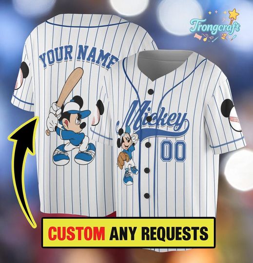 Discover Personalized Mickey Baseball Jersey, Custom Name & Number Jersey, Cartoon Baseball Shirt, Disney Fan Gift, Birthday Outfit
