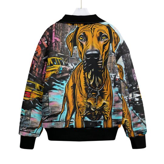 Discover Rhodesian Ridgeback Dog Bomber Jacket ,Custom Dog Coat, Graffiti , Festival Gift Unisex Streetwear Knitted Fleece Lapel , Street Art, Crude