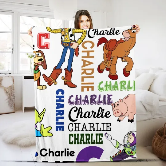 Discover Personalized Disney Toy Story Plush Fleece Blanket, Custom Name Disney Blanket