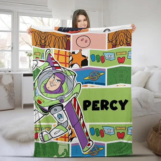 Discover Custom Name Disney Buzz Lightyear Plush Fleece Blanket, Toy Story Blanket