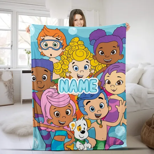 Discover Personalized Bubble Guppies Plush Fleece Blanket, Bubble Guppies Cartoon Blanket