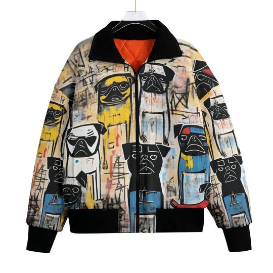 Discover Pug Crude Art Dog Bomber Jacket ,Custom Dog Coat,Graffiti Street Art, Pop, Festival Gift Unisex Streetwear Knitted Fleece Lapel Outerwear