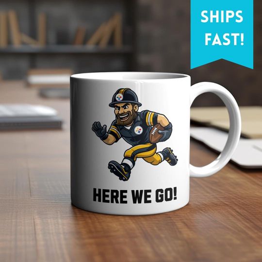Discover Pittsburgh Steeler Football Coffee Mug | Steely McBeam Mascot Mug | Here We Go Steeler Fan Gift | Funny Football Mug