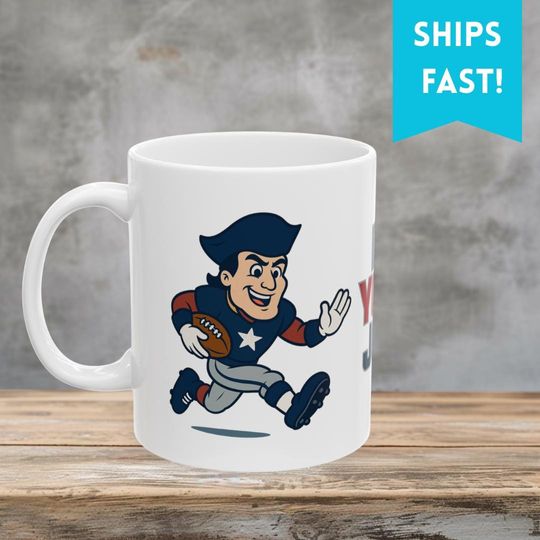 New England Patriots Football Coffee Mug | Sports Fan Unique Gift | Pat Patriot Mascot Gift | Funny Football Mug for Sports Fan