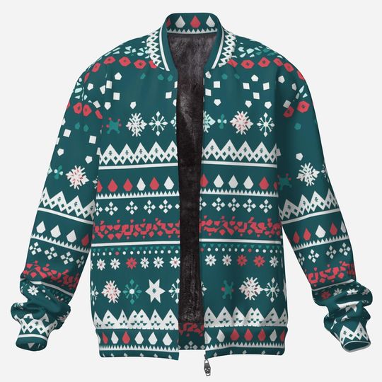 Discover Mens Christmas Fleece Jacket | Festive Snowflake Bomber | Cozy Holiday Zip-Up | Winter Xmas Gift for Him