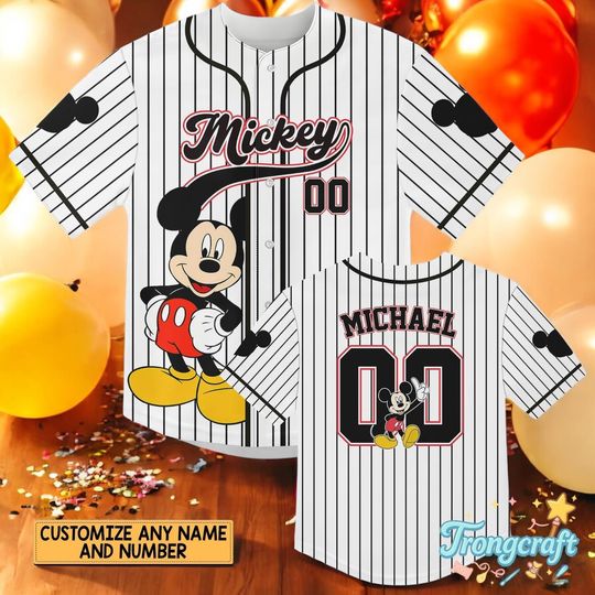 Discover Personalized Mickey Mouse Baseball Jersey, Custom Name Number Disney Jersey, Kids Youth Adult Pinstripe Shirt, Birthday Gift