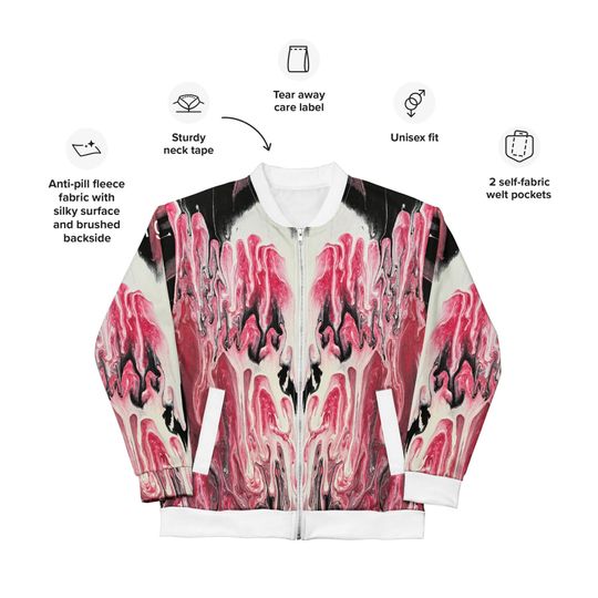 Discover Red All-Over Print Bomber Jacket: Unisex Fleece Lined Streetwear