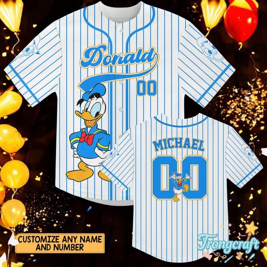 Discover Custom Donald Duck Baseball Jersey, Personalized Disney Striped Jersey, Donald Duck Birthday Shirt, Disney Family Trip Outfit