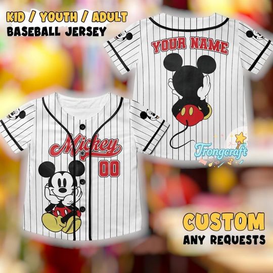Discover Personalized Mickey Mouse Baseball Jersey, Custom Kid Youth Adult Jersey, Birthday Family Matching Shirt, Custom Name Number Top
