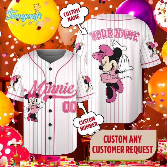 Discover Custom Minnie Baseball Jersey, Minnie Pink Shirt, Personalized Name Number, Mickey & Friends Baseball Tee, Disney Trip Birthday Gift