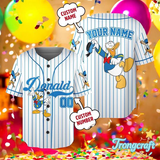 Discover Custom Donald Baseball Jersey, Disney Donald Duck Shirt, Personalized Name Number, Mickey&Friends Baseball Jersey, Family Trip Birthday Gift