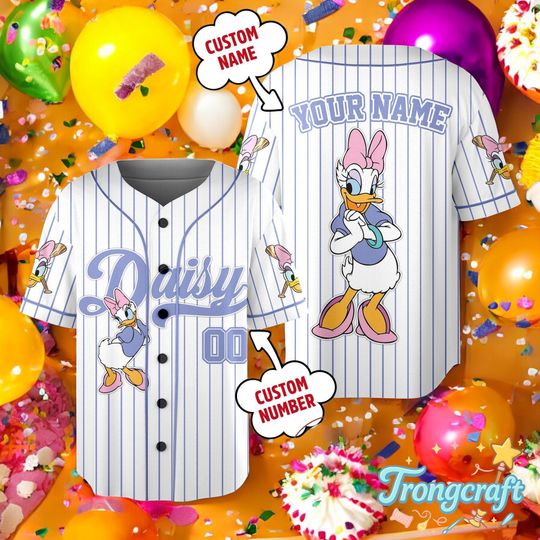 Discover Daisy Baseball Jersey Custom Name and Number, Disney Daisy Duck Jersey for Kids Youth Adult, Cute Birthday Outfit, Disneyland Family Shirt