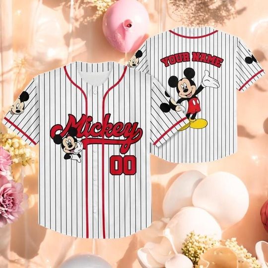 Discover Personalized Mickey Baseball Jersey, Custom Name Number Disney Jersey, Cute Striped Mickey Mouse Shirt, Disneyland Outfit, Family Trip Gift