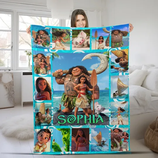 Discover Disney Moana Plush Fleece Blanket, Personalized Disney Princess Moana Blanket