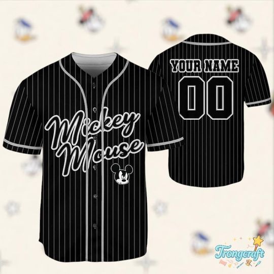 Discover Custom Mickey Mouse Baseball Jersey, Personalized Name & Number, Disney Family Matching Shirt, Disneyland Outfit, Cute Striped Black Jersey