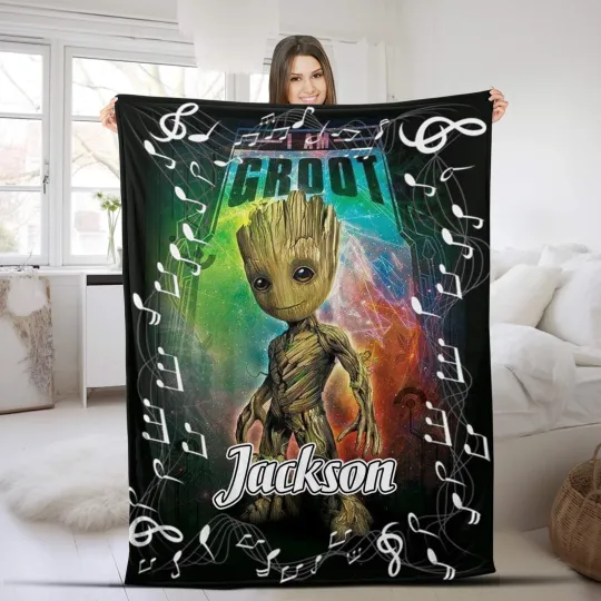 Customized Groot Blanket Personalized Flannel Couch Nap Blanket Bedding Valentin