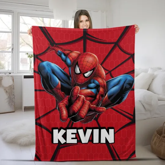 Discover Personalized Family Spiderman Plush Fleece  Blanket Spiderman Birthday Gift