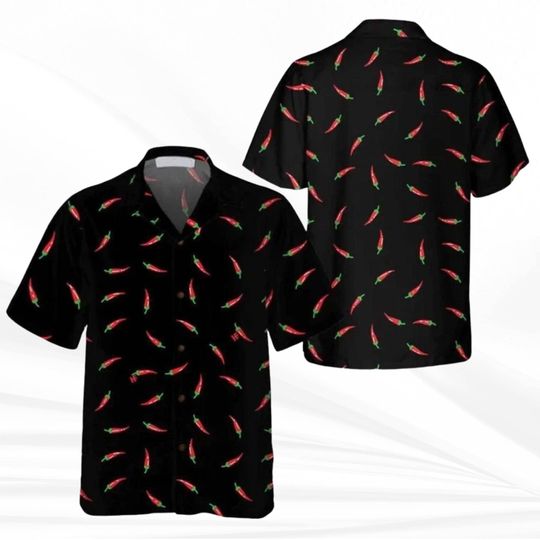 Discover Black Chili Pepper Print Short Sleeve Hawaiian Shirt for Men