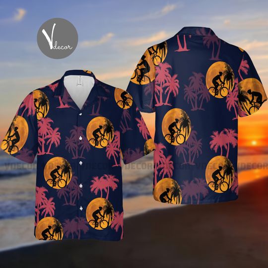 Discover Cycling On The Moon Hawaiian Shirt for Cyclists, Summer Sports Hawaii Shirt, Cycling Lover Gift